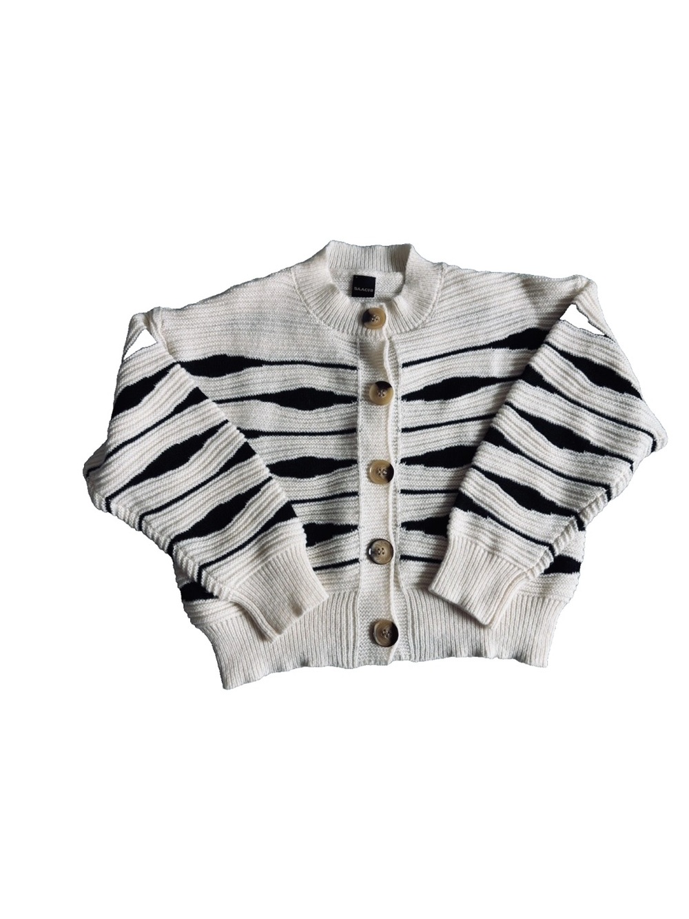 SAACHI Zebra Stripe Button Front Cardigan Sweater Cream Black Size Medium